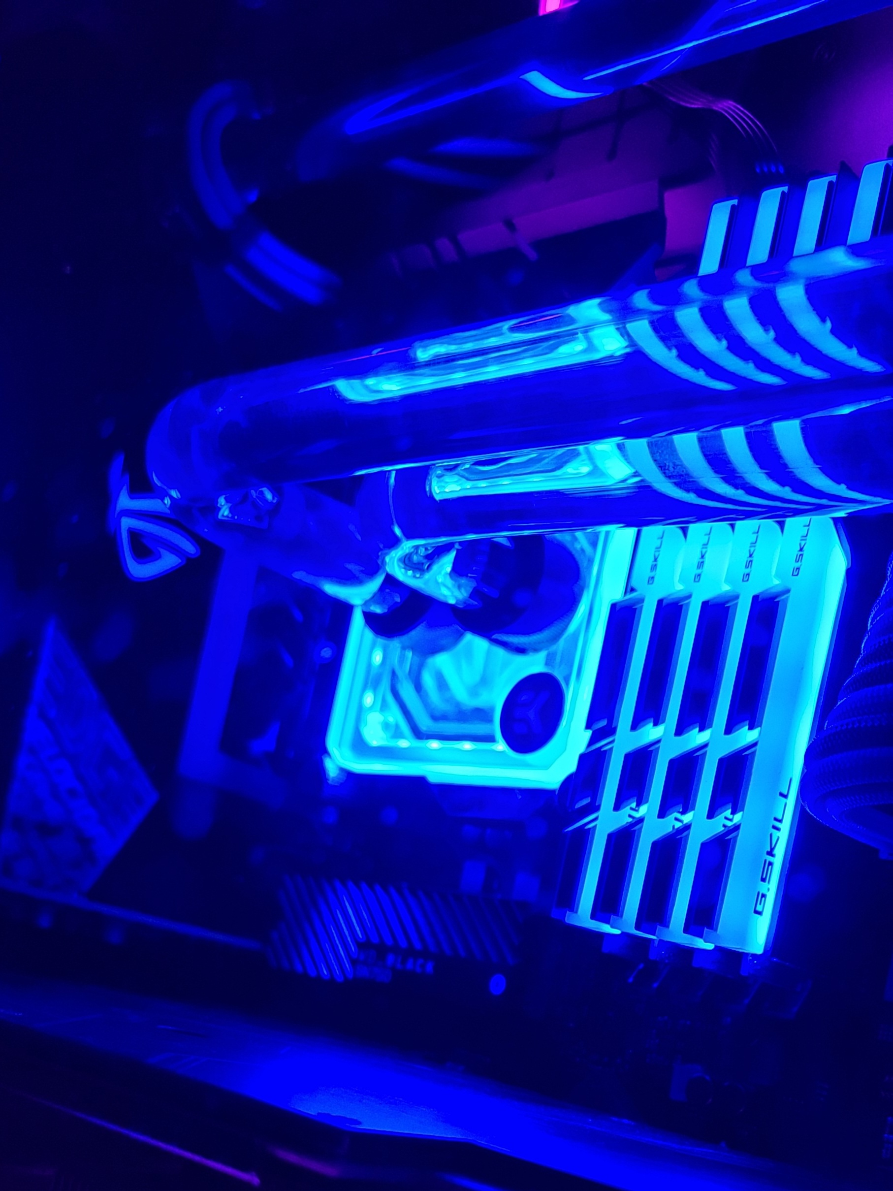 Close up view of a watercooled CPU